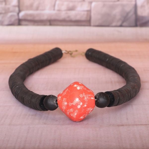Alternate image for Eco-Friendly Black and Red Recycled Glass Pendant Necklace Alluring Vibrancy