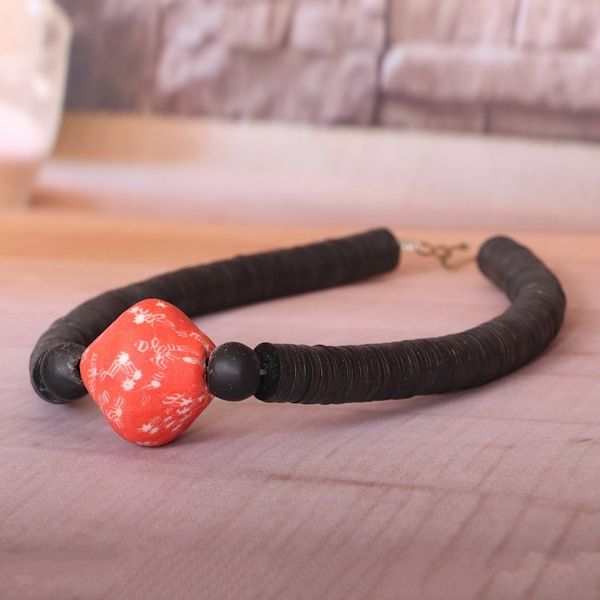 Alternate image for Eco-Friendly Black and Red Recycled Glass Pendant Necklace Alluring Vibrancy