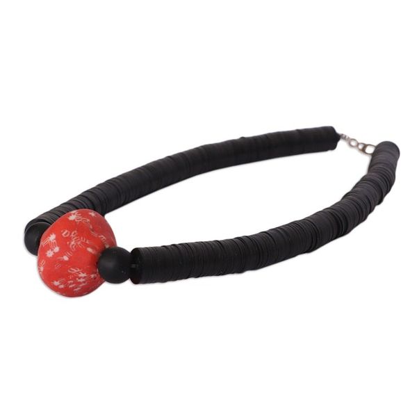 Alternate image for Eco-Friendly Black and Red Recycled Glass Pendant Necklace Alluring Vibrancy