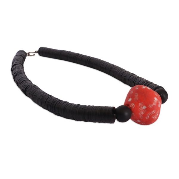Alternate image for Eco-Friendly Black and Red Recycled Glass Pendant Necklace Alluring Vibrancy