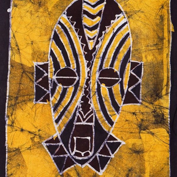 Alternate image for Hand-Painted Yellow Cotton Wall Hanging of African Mask Grateful Visage