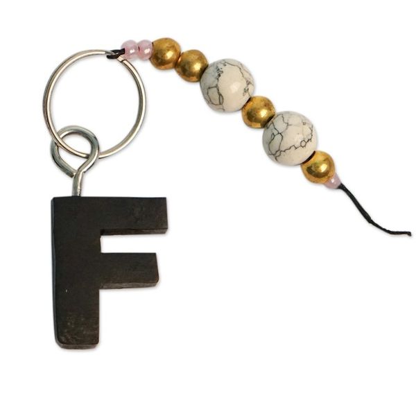 Alternate image for Eco-Friendly Beaded Ebony Wood Keychain with a Letter F The Letter F