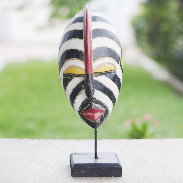 Alternate image for Striped African Sese Wood Mask with Stand Zebra Visage