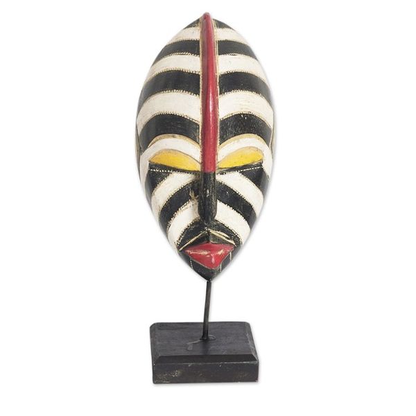 Alternate image for Striped African Sese Wood Mask with Stand Zebra Visage