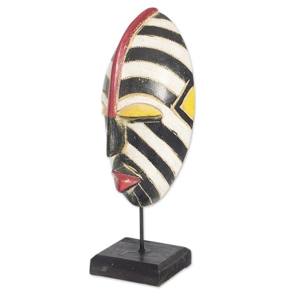 Alternate image for Striped African Sese Wood Mask with Stand Zebra Visage