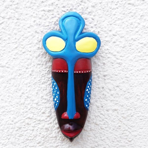 Alternate image for Hand-Painted African Wood Mask in Brown Blue Yellow Red Chief Linguist