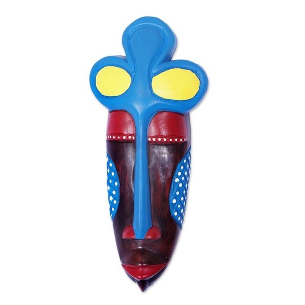 Alternate image for Hand-Painted African Wood Mask in Brown Blue Yellow Red Chief Linguist
