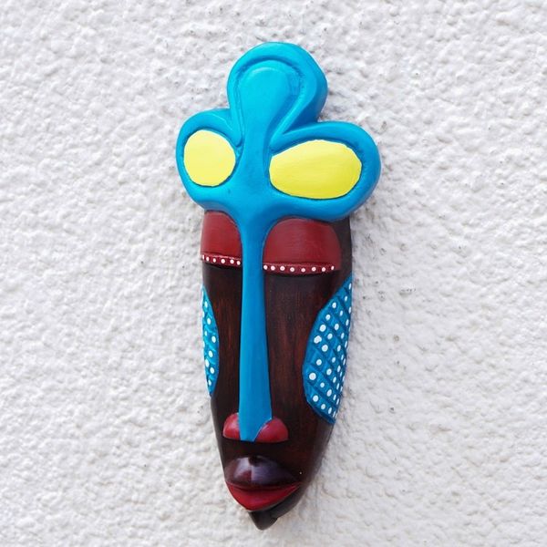 Alternate image for Hand-Painted African Wood Mask in Brown Blue Yellow Red Chief Linguist
