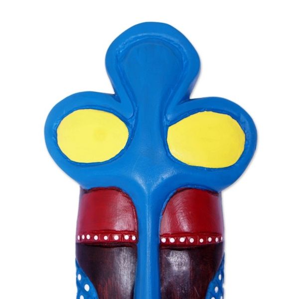 Alternate image for Hand-Painted African Wood Mask in Brown Blue Yellow Red Chief Linguist