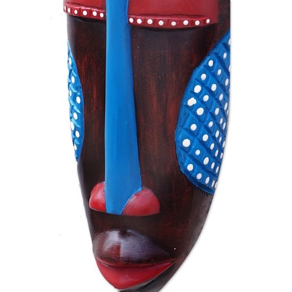 Alternate image for Hand-Painted African Wood Mask in Brown Blue Yellow Red Chief Linguist