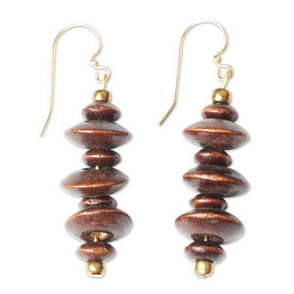 Alternate image for Handcrafted Sese Wood Beaded Dangle Earrings from Ghana Forest Milestones