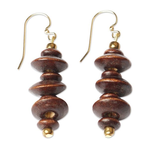 Alternate image for Handcrafted Sese Wood Beaded Dangle Earrings from Ghana Forest Milestones