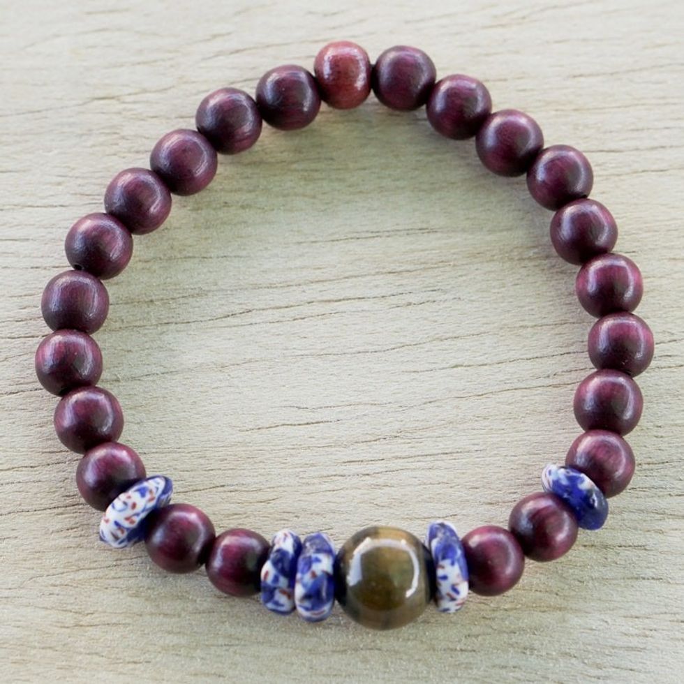 Eco-Friendly Tiger's Eye Beaded Bracelet 'Hands in the Air'