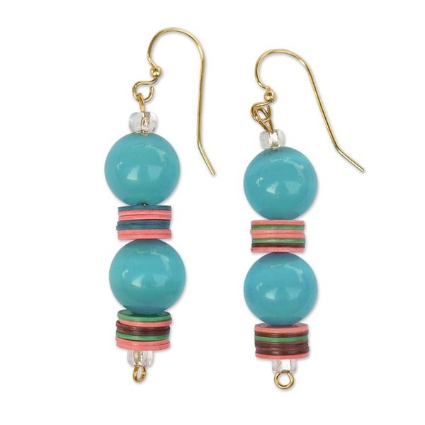 Alternate image for Blue Cats Eye Dangle Earrings with Vibrant Discs Sea Eyes