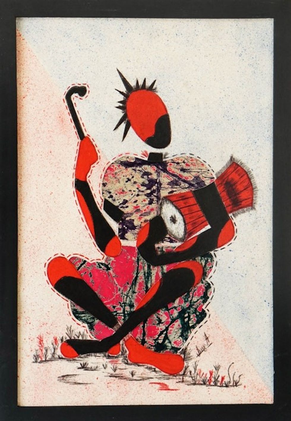 Oils Batik on Calico Abstract Painting of Ghanaian Drummer 'Dondo Player'