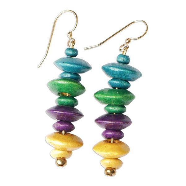 Alternate image for Handcrafted Colorful Sese Wood Beaded Dangle Earrings Colorful Steps