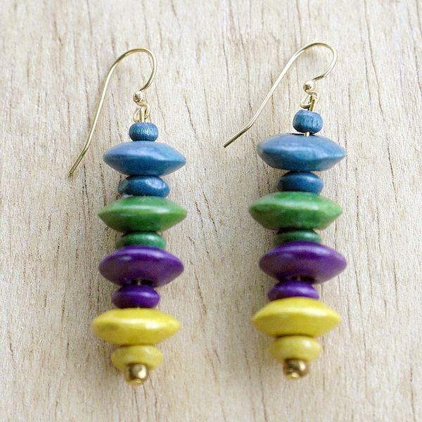 Alternate image for Handcrafted Colorful Sese Wood Beaded Dangle Earrings Colorful Steps