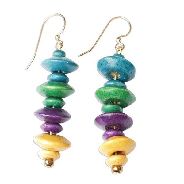 Alternate image for Handcrafted Colorful Sese Wood Beaded Dangle Earrings Colorful Steps