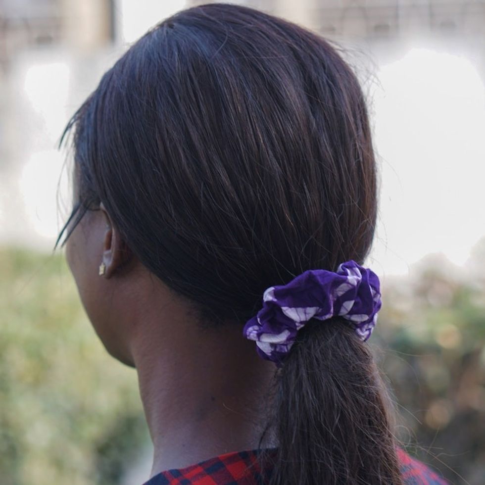 Purple White Batik Cotton Scrunchie Hand-Crafted in Ghana 'Thanks'