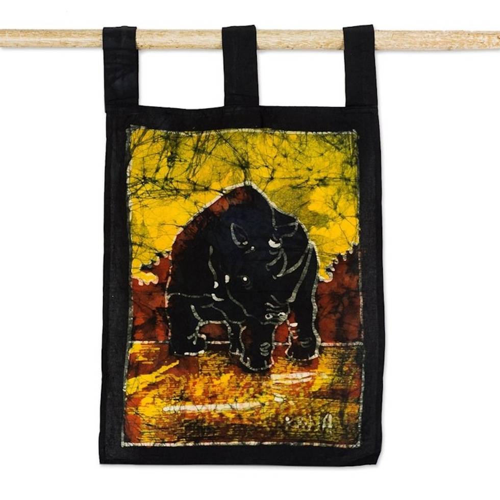 Batik Cotton Rhino-Motif Wall Hanging 'Rhino I'