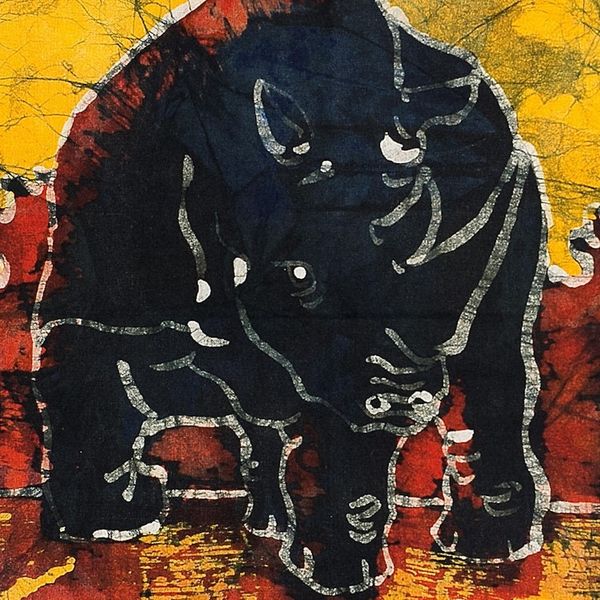 Alternate image for Batik Cotton Rhino-Motif Wall Hanging Rhino I