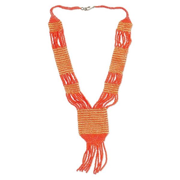 Alternate image for Ghanaian Red and Gold Recycled Glass Beaded Pendant Necklace Yeyra