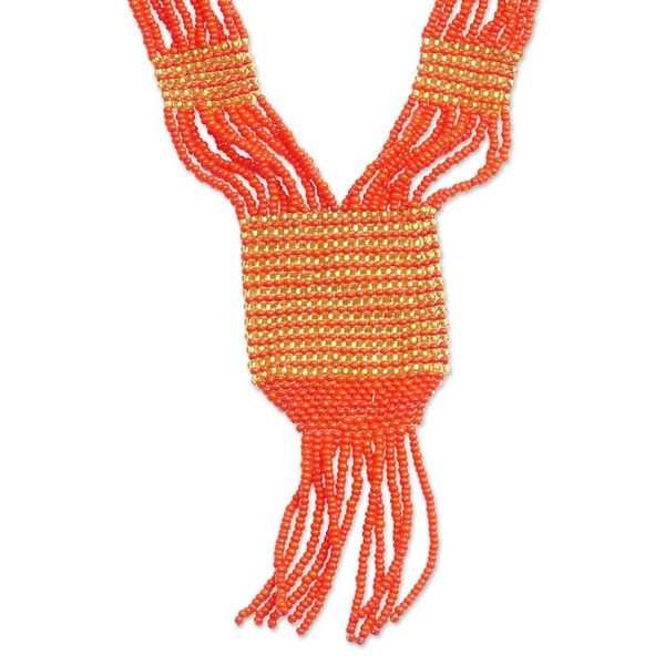 Alternate image for Ghanaian Red and Gold Recycled Glass Beaded Pendant Necklace Yeyra