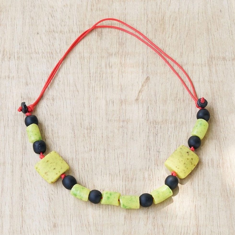 Sliding Knot Recycled Glass Beaded Necklace 'Dearest One'