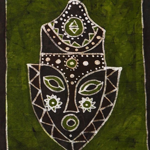 Alternate image for Green African Mask Cotton Wall Hanging from Ghana Human Gaze