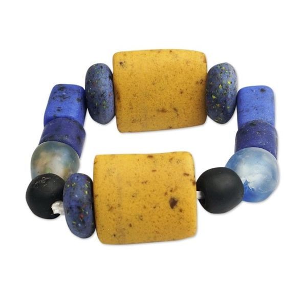 Alternate image for Artisan Crafted Recycled Glass Beaded Bracelet Electric Spark