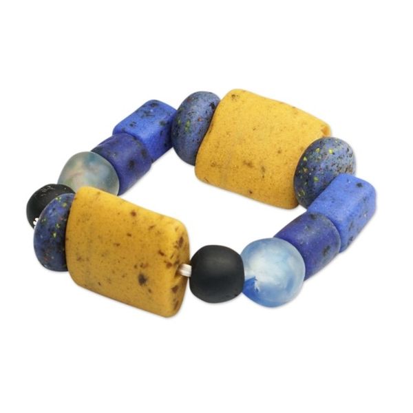 Alternate image for Artisan Crafted Recycled Glass Beaded Bracelet Electric Spark