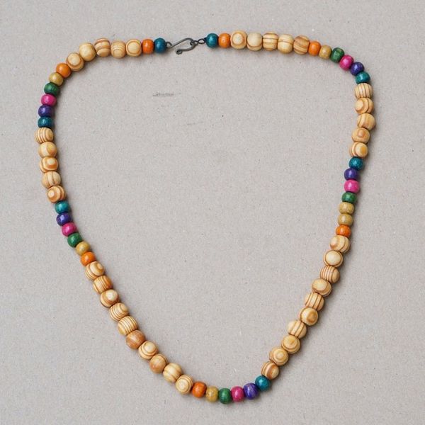 Alternate image for Colorful Sese Wood Beaded Necklace with Brass Hook Clasp Wooden Colors