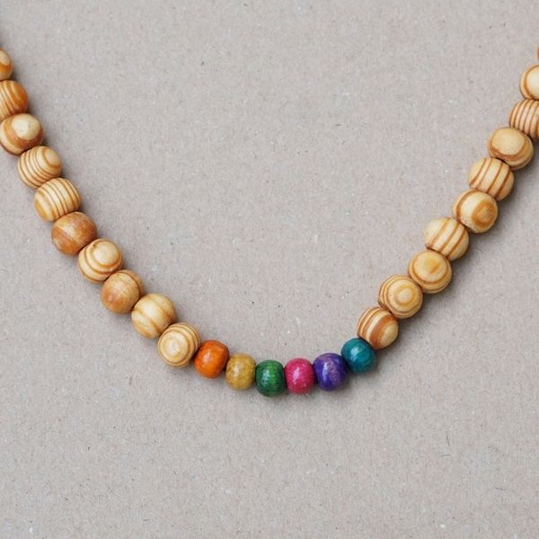 Alternate image for Colorful Sese Wood Beaded Necklace with Brass Hook Clasp Wooden Colors