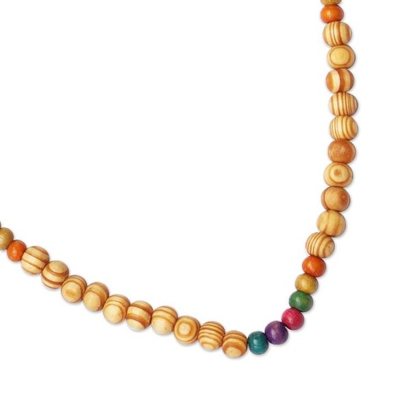 Alternate image for Colorful Sese Wood Beaded Necklace with Brass Hook Clasp Wooden Colors