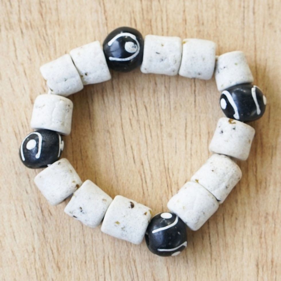 Black and White Recycled Glass Beaded Bracelet 'Youth Culture'