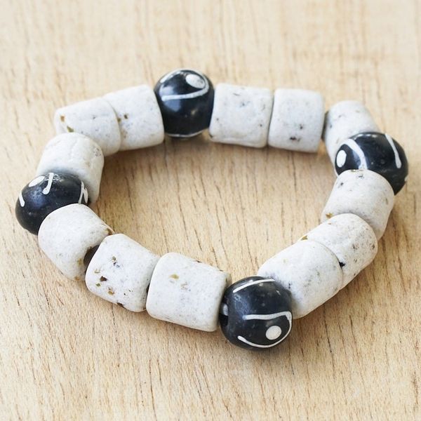 Alternate image for Black and White Recycled Glass Beaded Bracelet Youth Culture