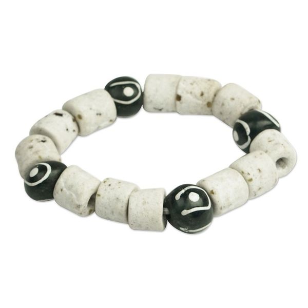 Alternate image for Black and White Recycled Glass Beaded Bracelet Youth Culture