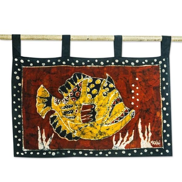 Alternate image for Batik Cotton Wall Hanging with Fish Motif Eruafua
