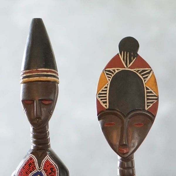 Alternate image for Set of 2 Handcrafted Sese Wood Beaded Sculptures from Ghana Twin Spirits
