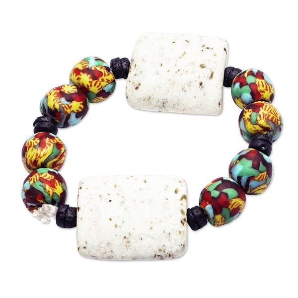 Alternate image for Rainbow-Hued Recycled Glass Beaded Bracelet Different Strokes