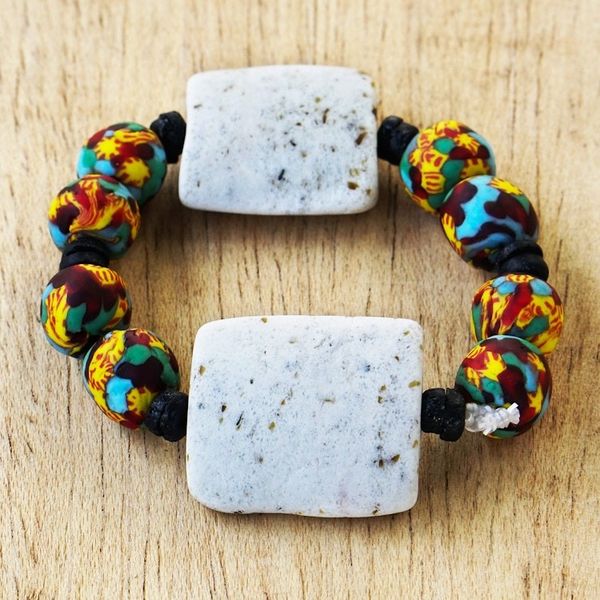 Alternate image for Rainbow-Hued Recycled Glass Beaded Bracelet Different Strokes