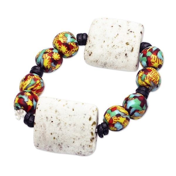 Alternate image for Rainbow-Hued Recycled Glass Beaded Bracelet Different Strokes