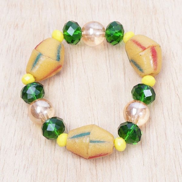 Alternate image for Green and Yellow Recycled Glass Beaded Stretch Bracelet Harmonious Friend
