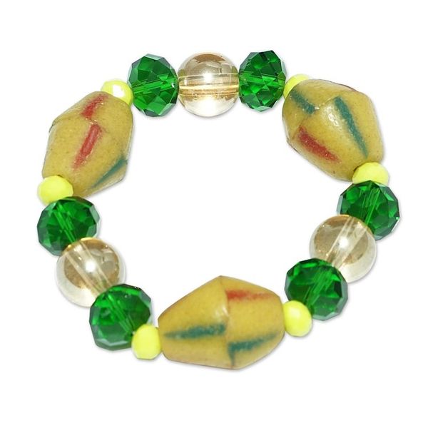 Alternate image for Green and Yellow Recycled Glass Beaded Stretch Bracelet Harmonious Friend