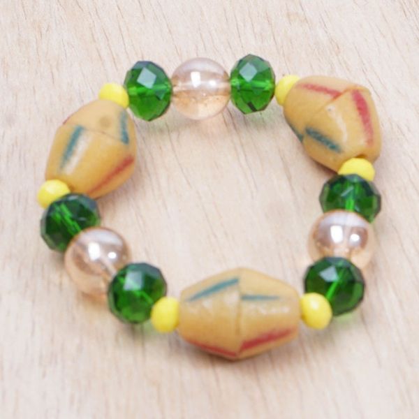 Alternate image for Green and Yellow Recycled Glass Beaded Stretch Bracelet Harmonious Friend