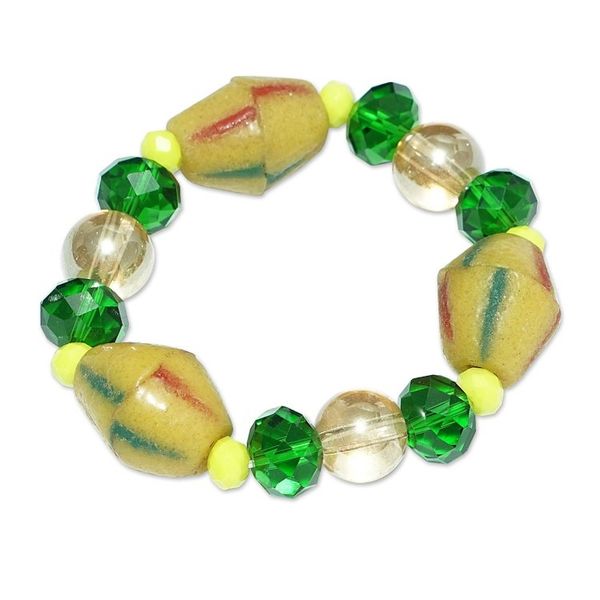Alternate image for Green and Yellow Recycled Glass Beaded Stretch Bracelet Harmonious Friend