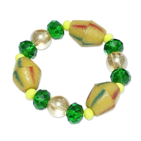 Alternate image for Green and Yellow Recycled Glass Beaded Stretch Bracelet Harmonious Friend