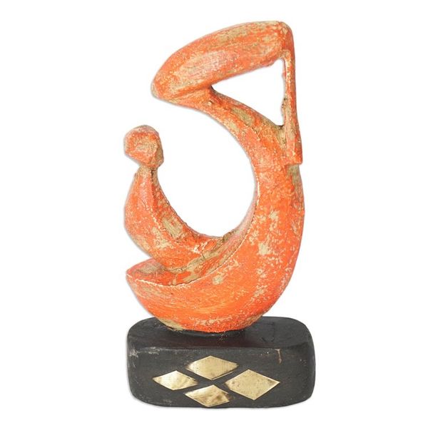 Alternate image for Hand-Painted Mother Child Wood Sculpture with Brass Accents Tender Bond