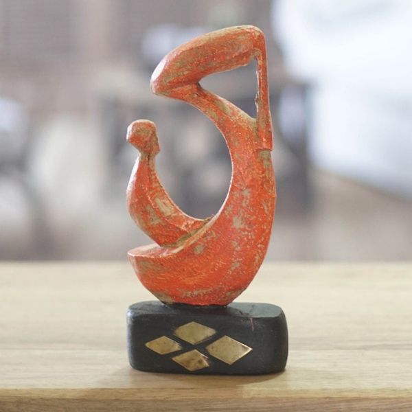 Alternate image for Hand-Painted Mother Child Wood Sculpture with Brass Accents Tender Bond