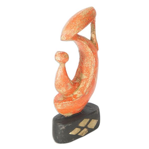 Alternate image for Hand-Painted Mother Child Wood Sculpture with Brass Accents Tender Bond